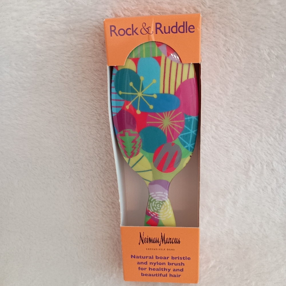 NIB Rock & Ruddle Hair Brush Large Neiman Marcus Holiday Boar Nylon Bristle
